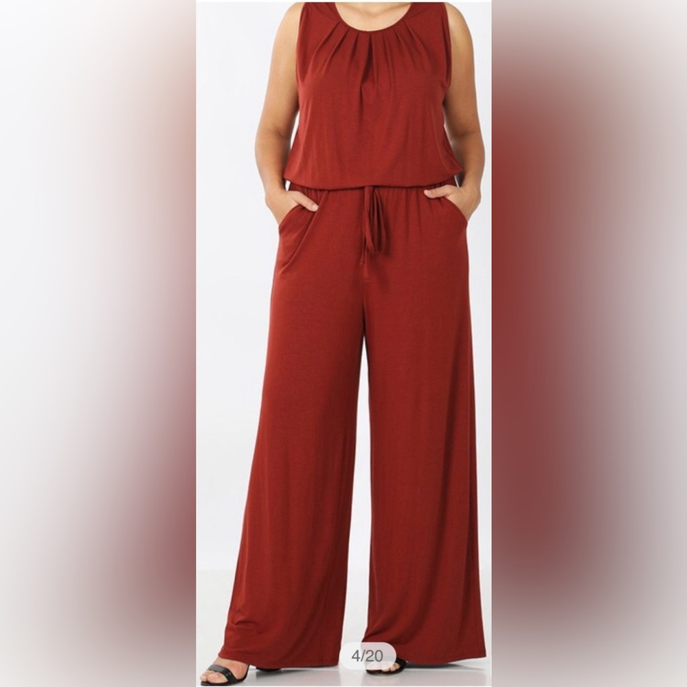 NEW! Zenana Outfitters Pleated Wide Leg Jumpsuit - Picture 2 of 6
